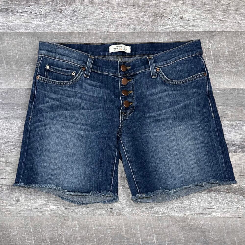Principle Denim Pathfinder Blue Jean Midi Short Womens 28 Low Rise Button Fly